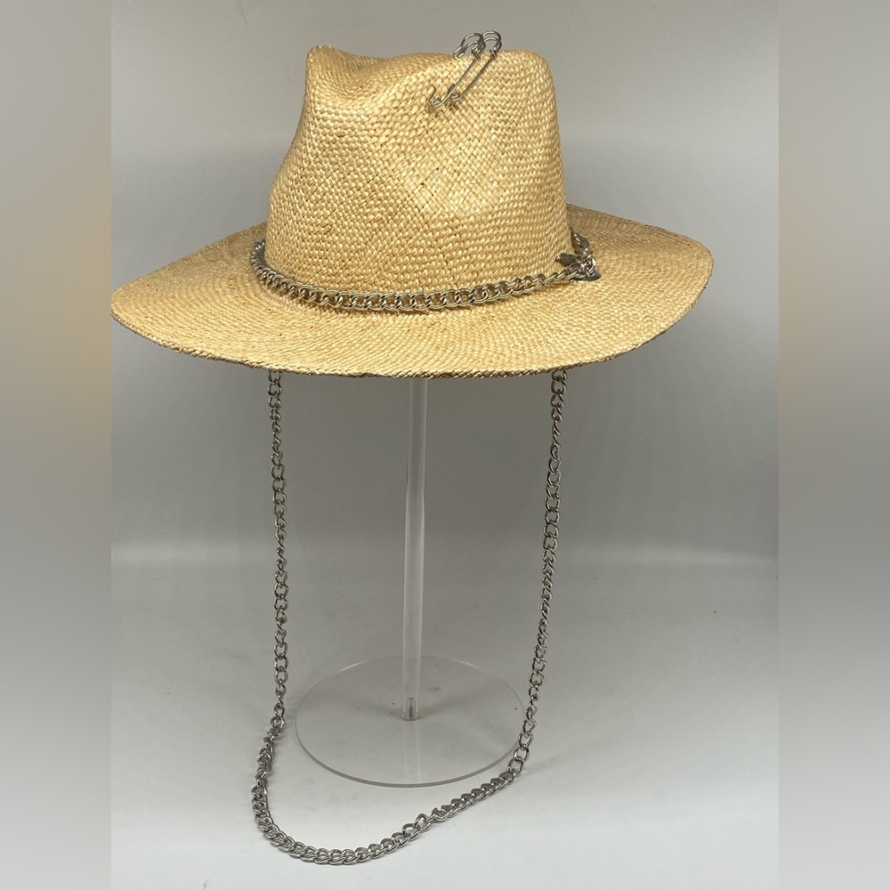 Fedora Straw Hat w/Silver Chain